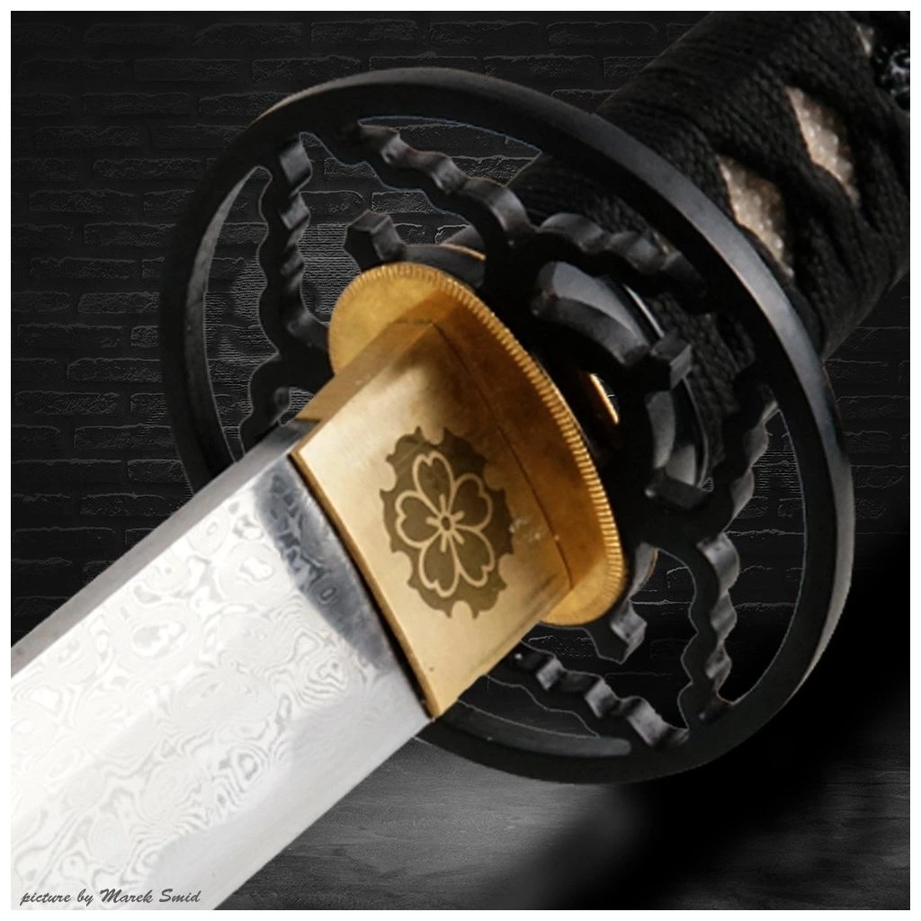 foto Kawashima Katana Hanazuke z p�ekl�dan� oceli AISI 1075, tmav� modr� saya