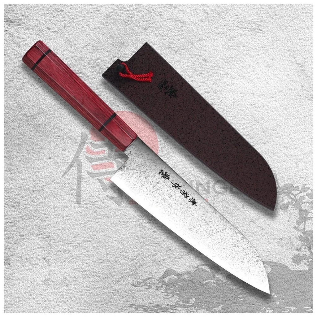 foto Japonsk� n�� Santoku 180 mm Kanetsune Damascus Minamo-Kaze series