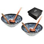 Keramick� sada dvou ramen misek v p��rodn� glazu�e s d�ev�n�mi h�lkami a l��cemi