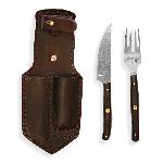 Set dama�kov�ho no�e a vidli�ky Dellinger Retter BBQ Damascus, ko�en� pouzdro